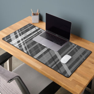 Grey geometric retro Lines Pattern Desk Mat