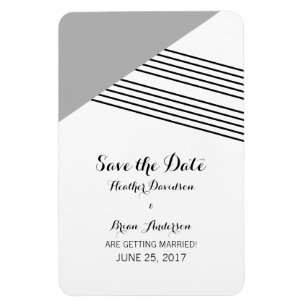 Grey Geometric Stripe Save the Date Magnet