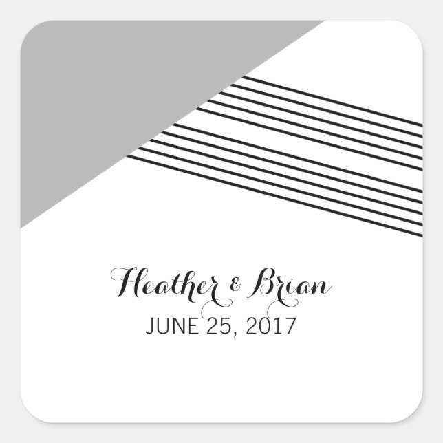 Grey Geometric Stripe Wedding Stickers (Front)