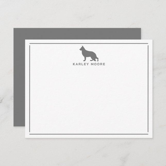 Grey German Shepherd Dog Modern Border Stationery Card (Front/Back)