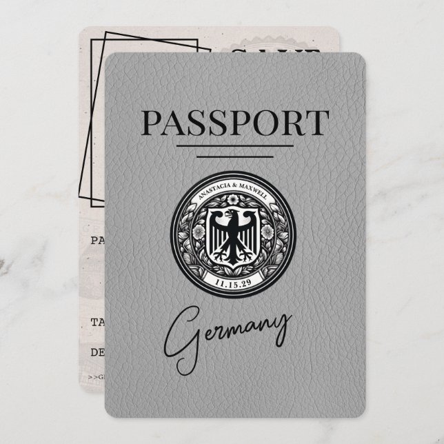 Grey Germany Passport Save The Date (Front/Back)