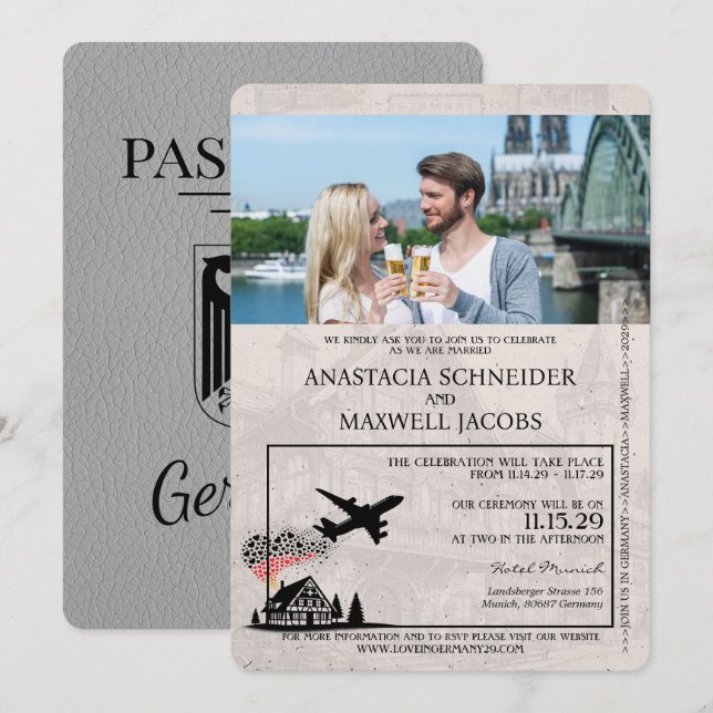 Grey Germany Passport Wedding Invitation (Front/Back)
