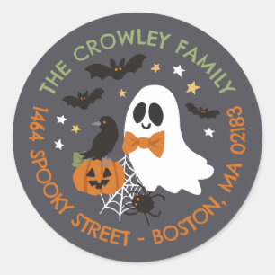 Grey Ghost Raven Halloween Family Return Address Classic Round Sticker