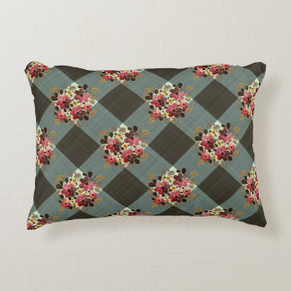 Grey Gingham and Dusk Pink Floral Country Decorative Cushion