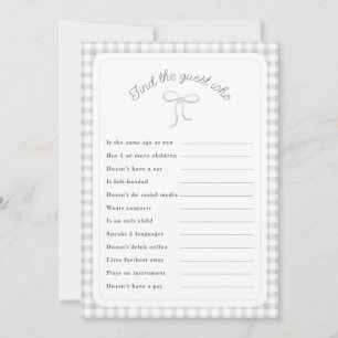 Grey gingham Find the Guest Who shower game Invitation