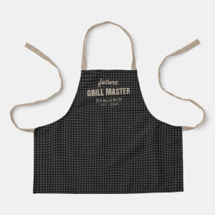 Grey gingham future grill master personalised apron