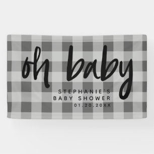 Grey Gingham Modern Baby Shower Banner