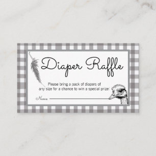 Grey Gingham Ostrich Baby Shower Diaper Raffle  Enclosure Card