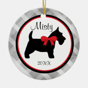Grey Gingham Scottish Terrier Pet Ornament