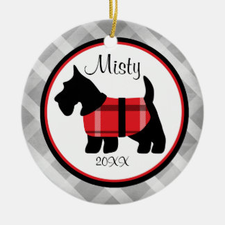 Grey Gingham Scottish Terrier Pet Ornament