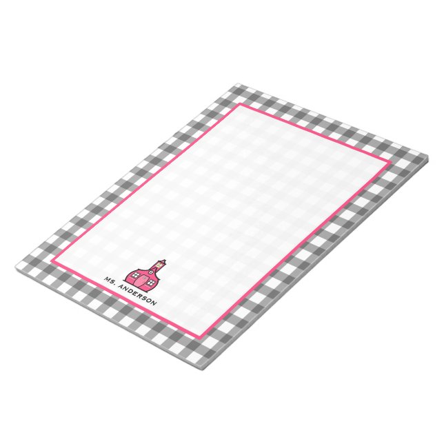 Grey Gingham Teacher Notepad (Angled)