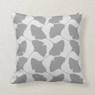 Grey Ginkgo Biloba Cascading Leaves Grey Modern Cushion