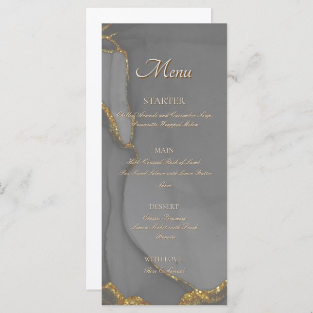 Grey Glitter Alcohol Ink Chic Flat Menu (Front/Back)