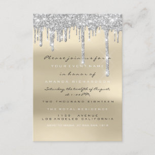 Grey Glitter Drips Silver Ivory Bridal Sweet 16th Invitation