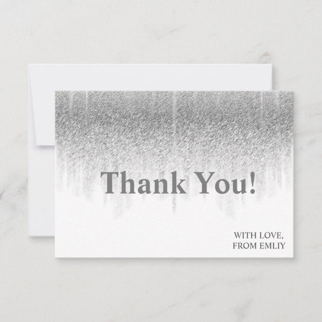 Grey glitter ombre chic thank you card (Front)