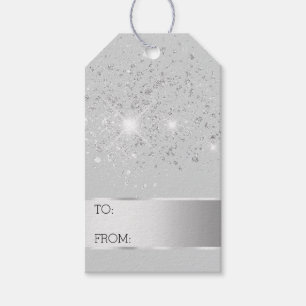 Grey Glitter Silver Confetti Christmas   Gift Tags