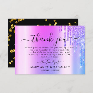 Grey Glitter Sparkly Funeral Food Thank You Card