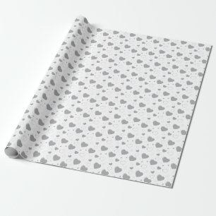 Grey glossy hearts cute romantic pattern  wrapping paper