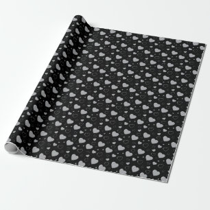 Grey glossy hearts cute romantic pattern  wrapping paper