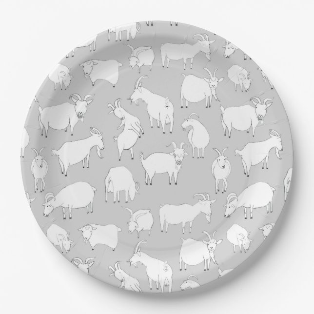 Grey Goats Playing Paper Plate (Front)