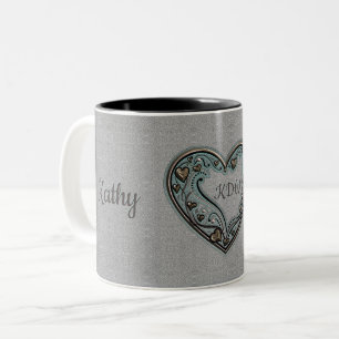 Grey, Gold and Turquoise Hearts Two-Tone Coffee Mug