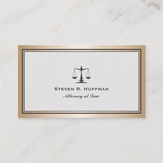 Grey Gold Attorney  Justice Scale Professional Business Card (Front)