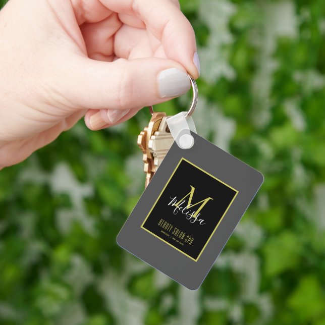 Grey Gold Beauty Salon SPA Monogram  Key Ring (Hand)