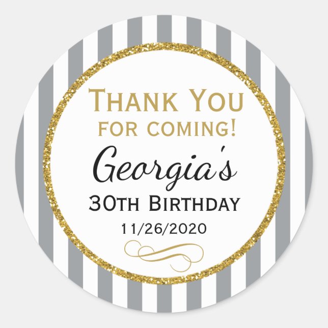 Grey Gold Birthday Thank You Coming Grey Favour Ta Classic Round Sticker (Front)
