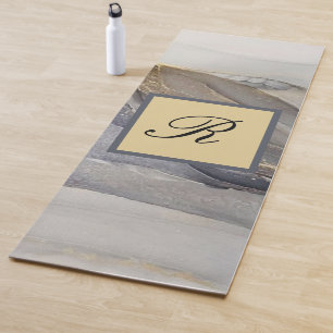 Grey Gold Black Marble Pretty Elegant Monogram Yoga Mat