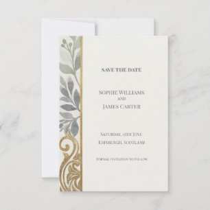 Grey Gold Botanical Save The Date Card