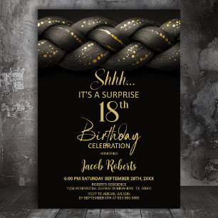Grey Gold Braid Surprise 18th Birthday Party Invitation