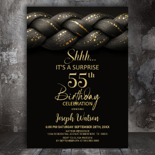 Grey Gold Braid Surprise 55th Birthday Party Invitation