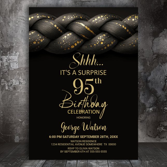 Grey Gold Braid Surprise 95th Birthday Party Invitation (Creator Uploaded)