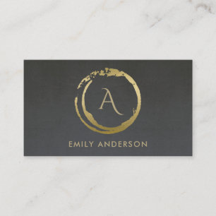GREY GOLD BRUSH STROKE STAIN CIRCLE LOGO MONOGRAM BUSINESS CARD