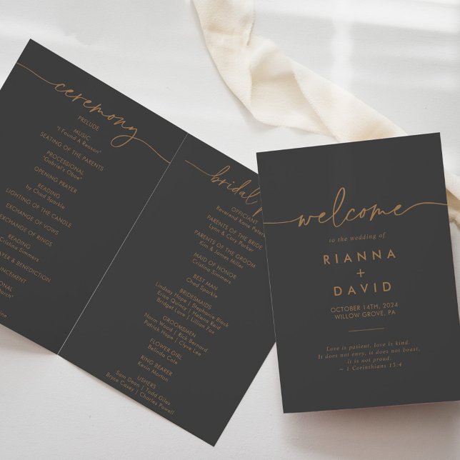 Grey Gold Classic Folded Wedding Programme (Creator Uploaded)