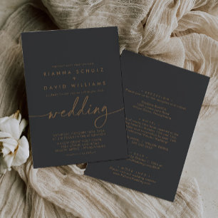  Grey Gold Classic Front & Back Wedding Invitation