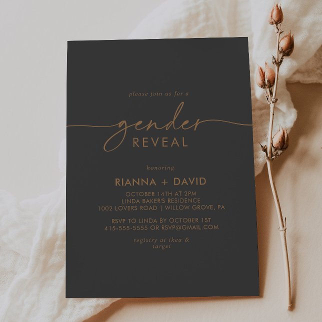 Grey Gold Classic Gender Reveal Party Invitation (Creator Uploaded)