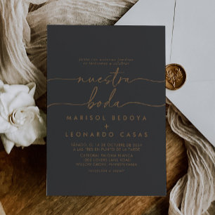 Grey Gold Classic Nuestra Boda Wedding Invitation