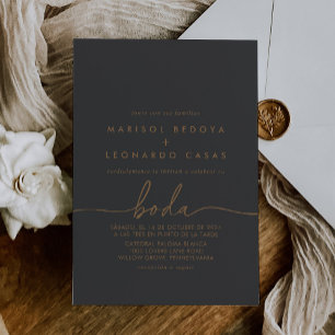 Grey Gold Classic Spanish Wedding Invitation