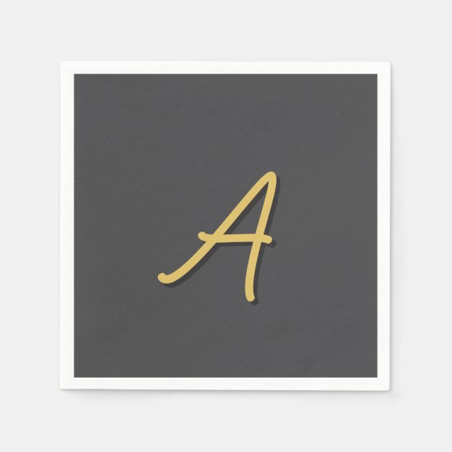 Grey Gold Colour Monogram Professional Napkin (Front)
