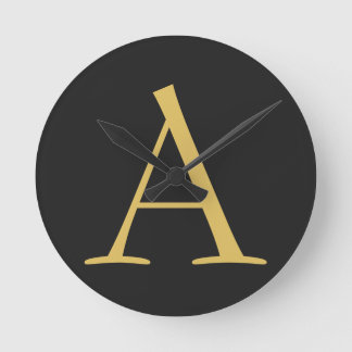 Grey Gold Colour Monogram Professional Round Clock