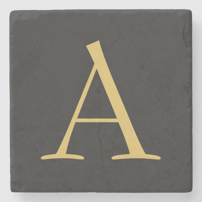 Grey Gold Colour Monogram Professional Stone Coaster (Front)