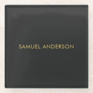 Grey Gold Colour Professional Add Name Glass Coaster