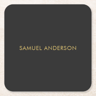 Grey Gold Colour Professional Add Name Square Paper Coaster