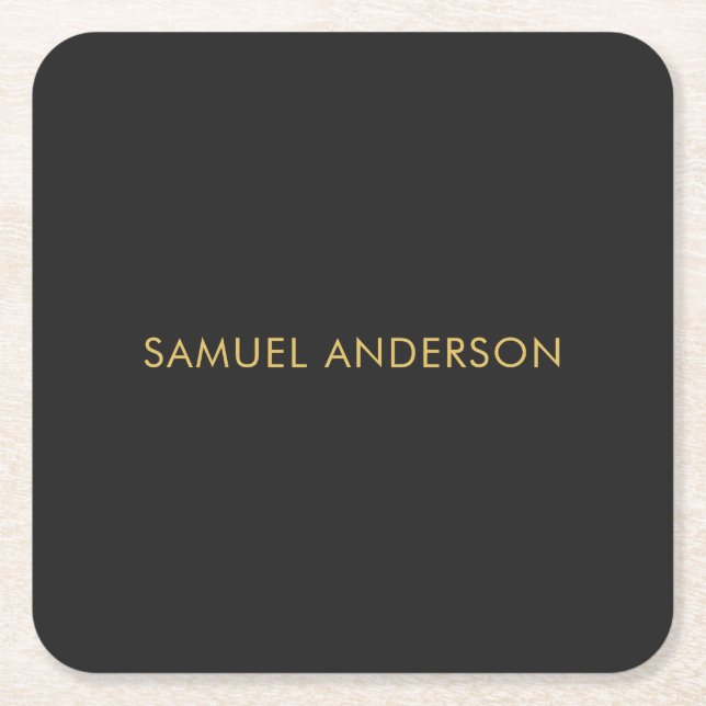 Grey Gold Colour Professional Add Name Square Paper Coaster (Front)