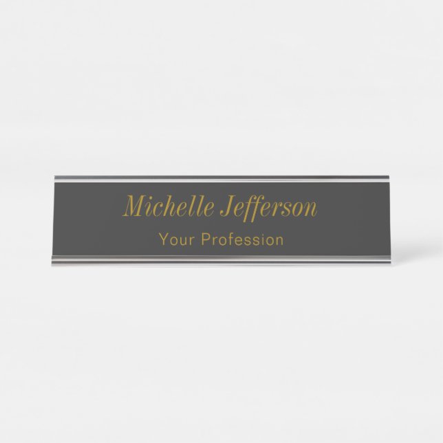 Grey Gold Colour Professional Makeup Artist Desk Name Plate (Front)