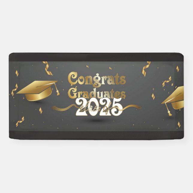Grey & Gold Congrats Graduates 2025 Banner (Horizontal)