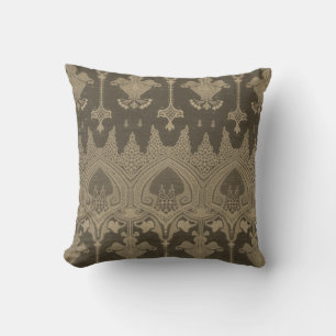 Grey Gold Damask Pattern Vintage Brocade Cushion