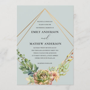 GREY GOLD DESERT SUCCULENT CACTI FOLIAGE WEDDING INVITATION