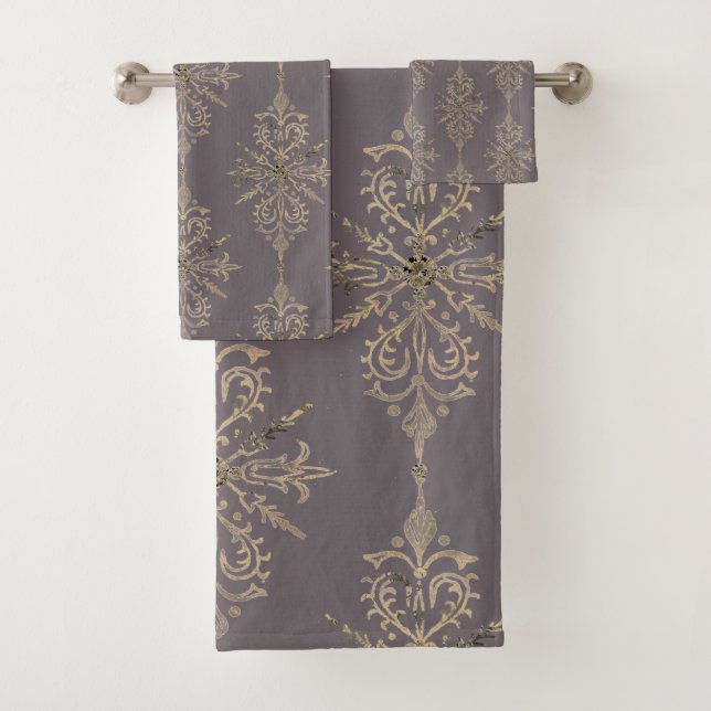 GREY GOLD ELABORATE BATHROOM TOWEL SET (Insitu)